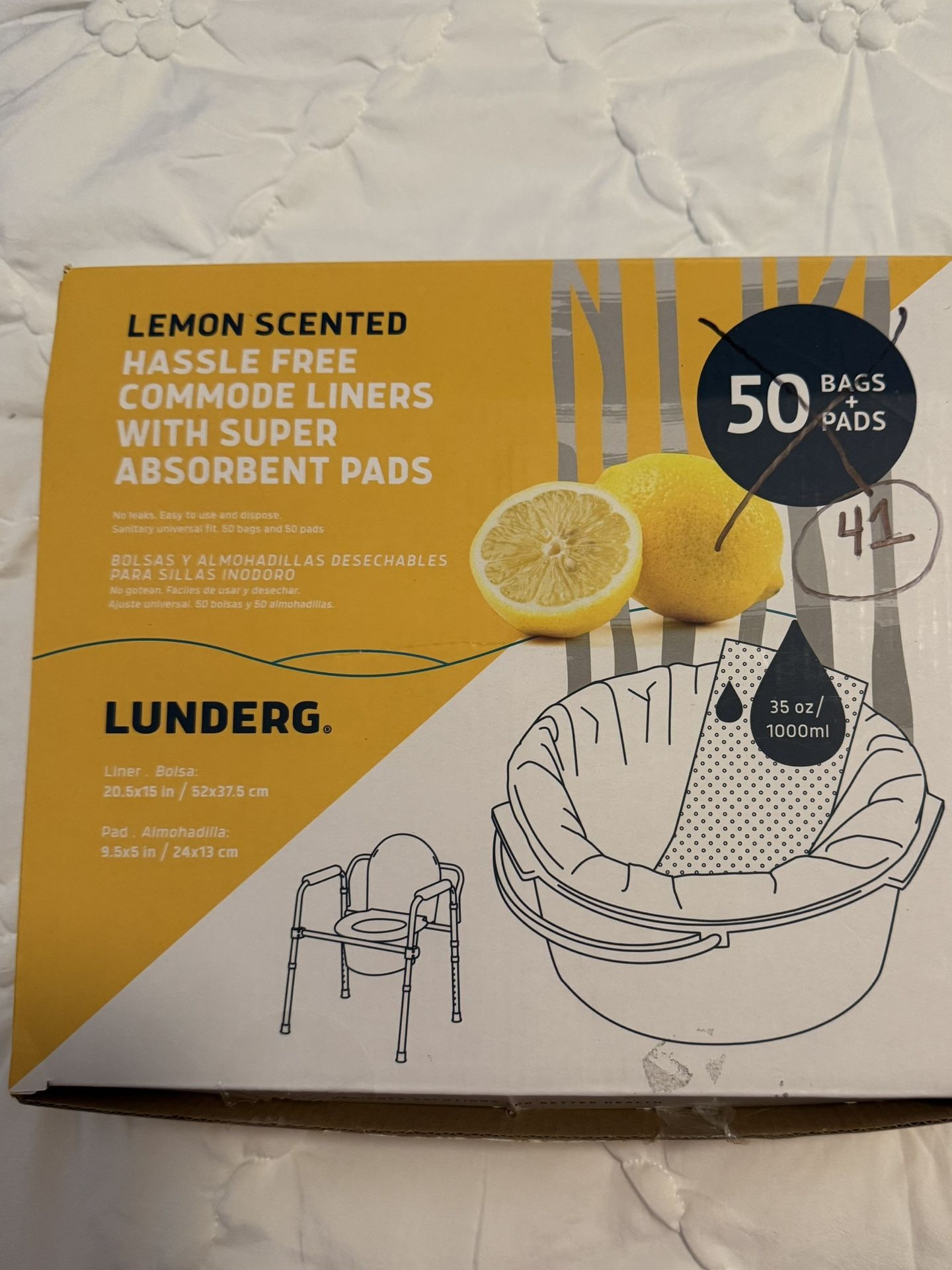 Lunderg Commode Liners With Lemon Scented absorbent Pads