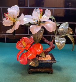 Vintage beautiful semi precious stone Bonsai tree in stone pot