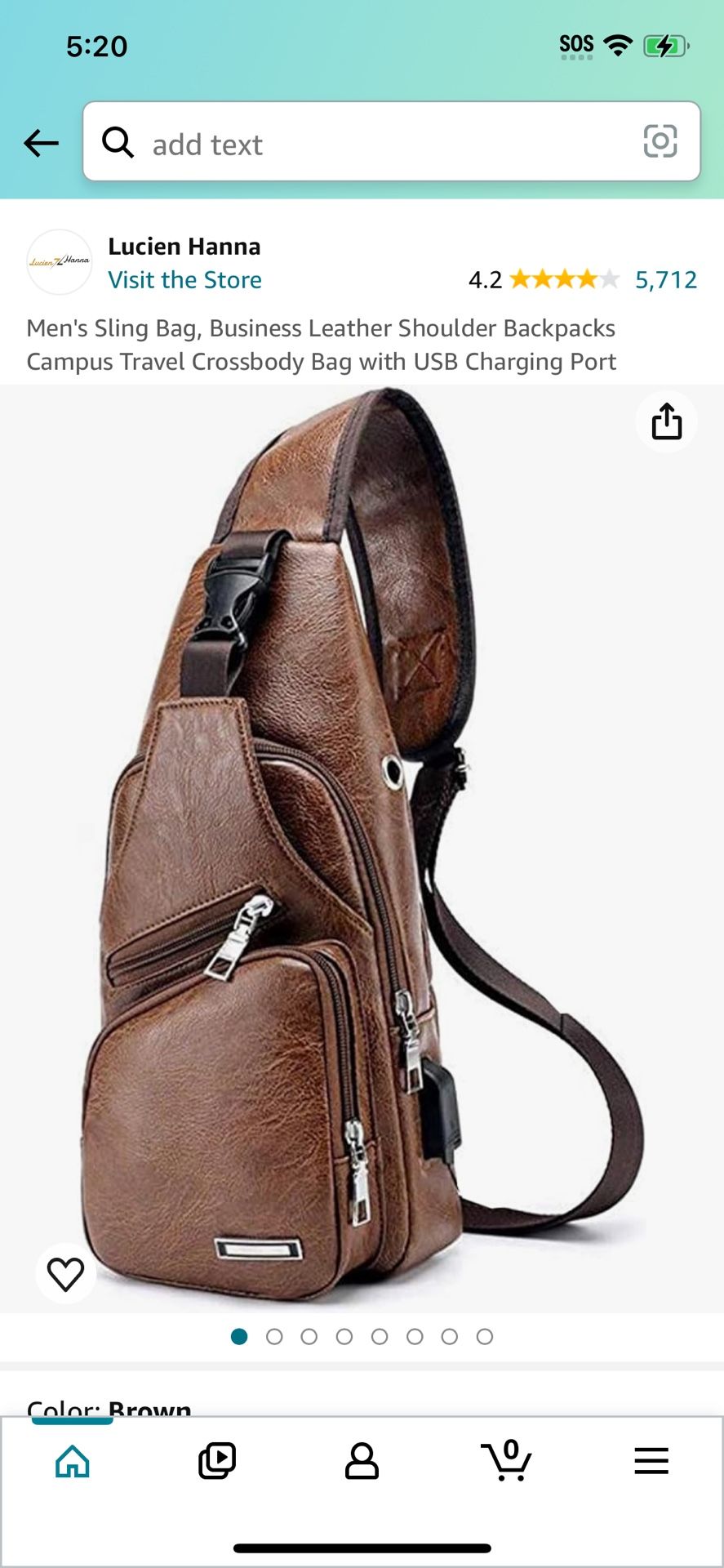 Men's Sling Bag, Business Leather Shoulder Backpacks Campus Travel Crossbody Bag with USB Charging Port