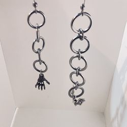 Punk Goth Halloween Bat & Skeleton Hand Earrings