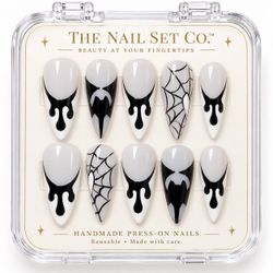 Halloween Press On Nails | Black Milky White Spiderweb