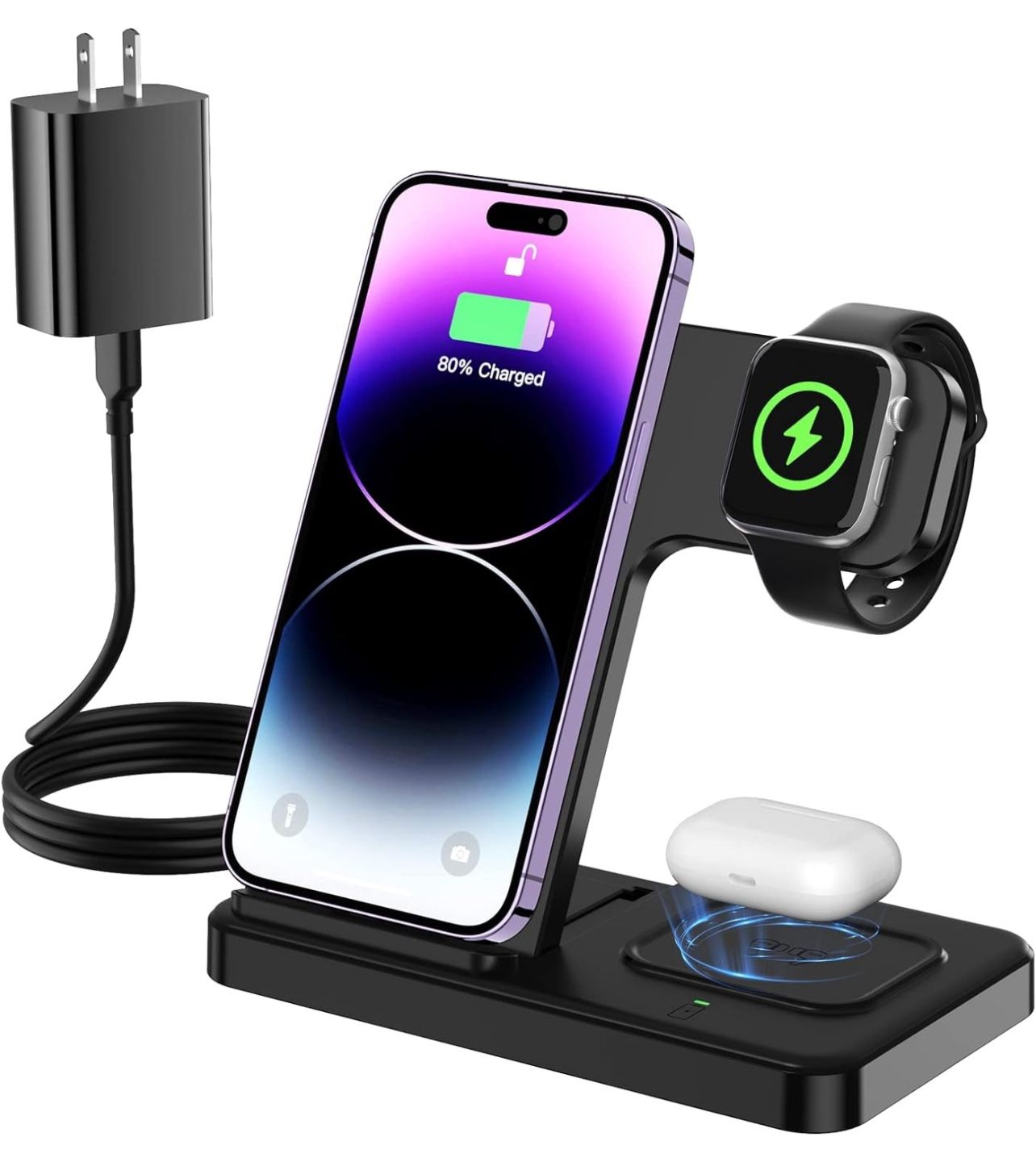 Wireless Charger iPhone, 3 in 1 Charging Station Apple 18W Fast Charging Station for Multiple Devices Apple - iPhone 15 14 Pro Max 13 12 11 - iWatch 8