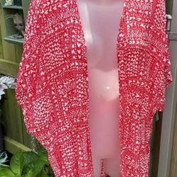 Victoria's Secret Swim Cover Up Red Hearts Front Tie Cinched Waist Robe