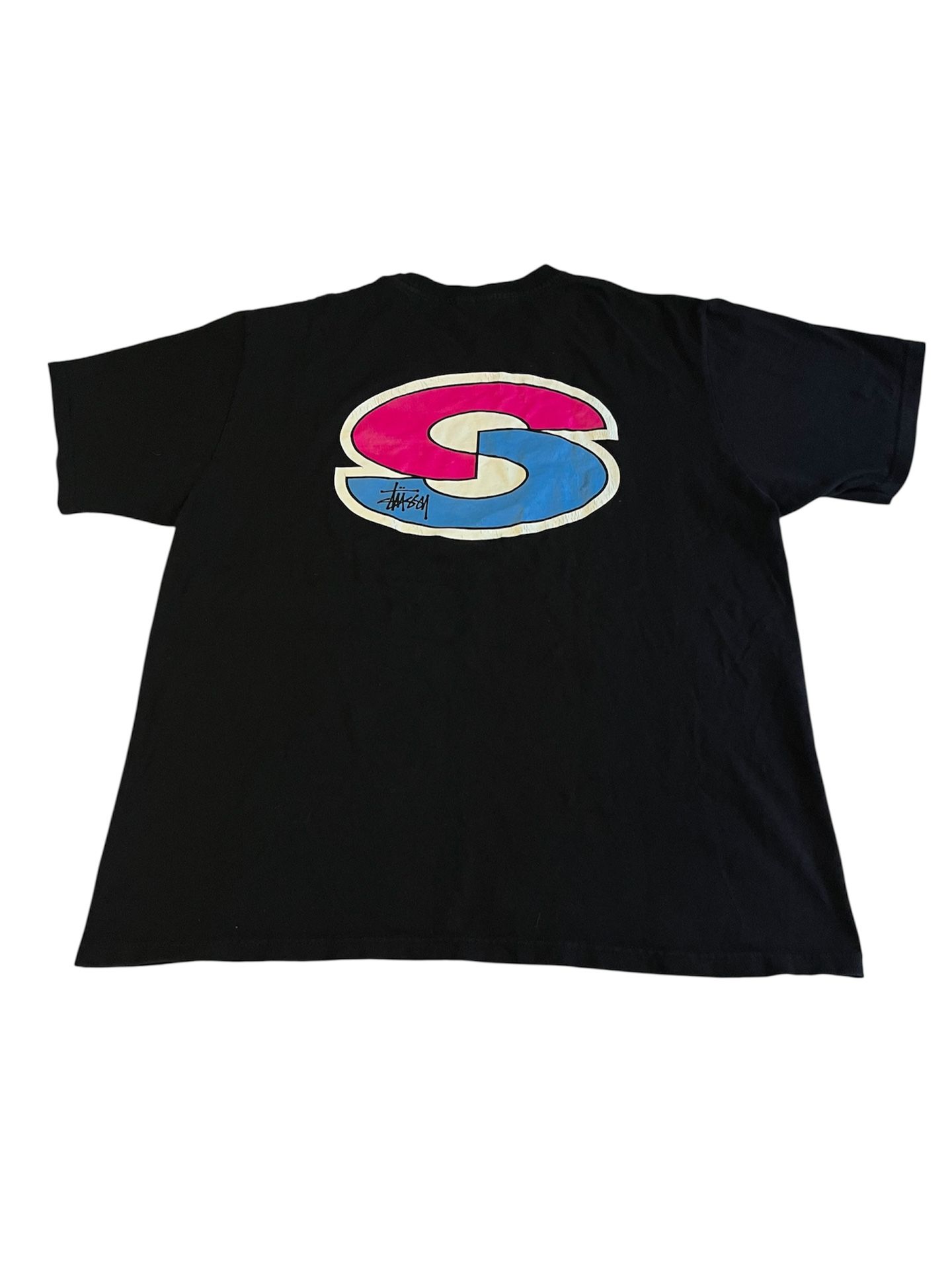Stussy Super S T Shirt Men’s Large Graphic Tee Black Short Sleeve Streetwear