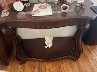 Dark Wood Console Table with Glass Top