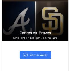 Padres vs Braves Tonight 4/17. Section 219. 2 Tickets