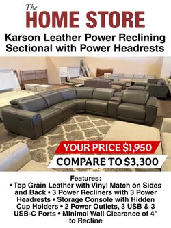 Karson Leather Power Reclining Sectional with Power Headrests