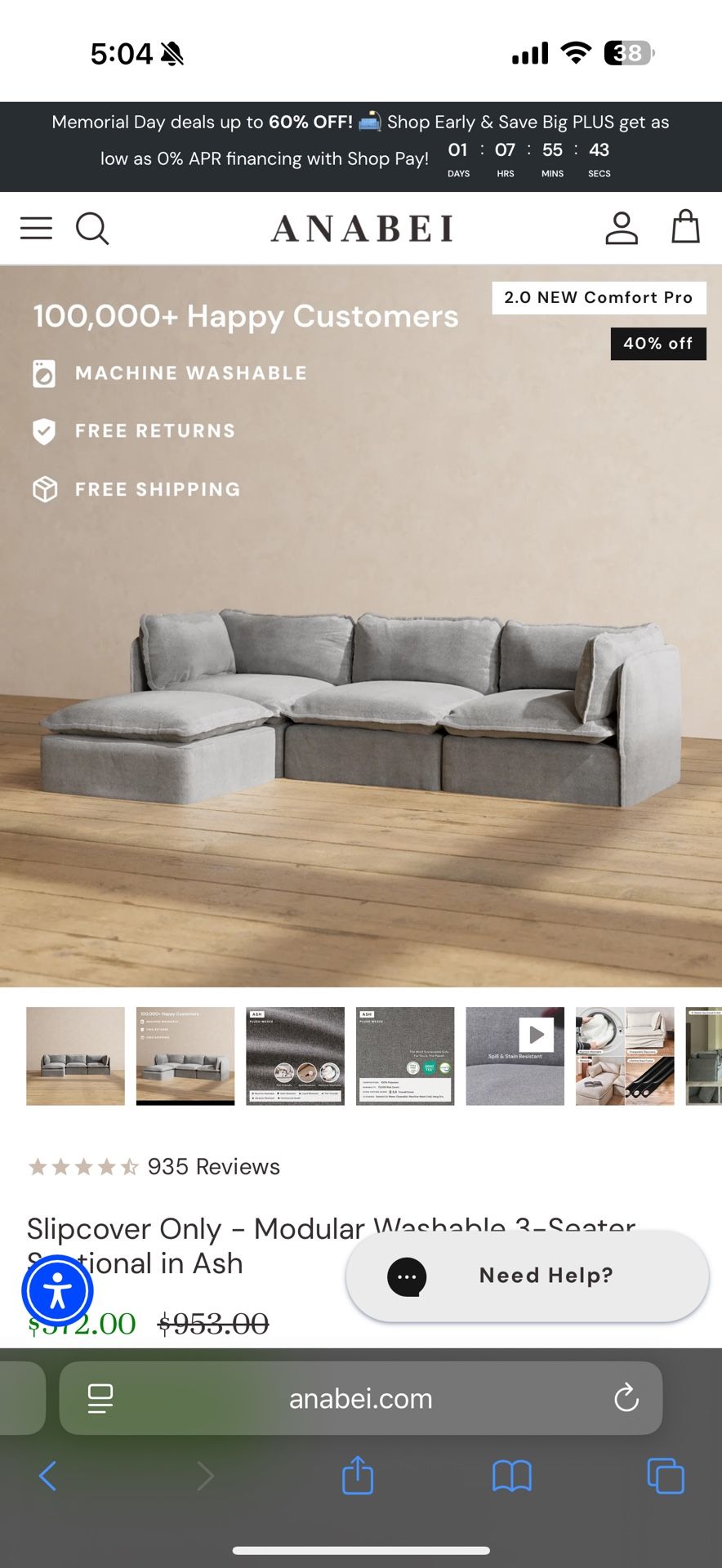 SLIPCOVER Anabei Plush Weave Ash