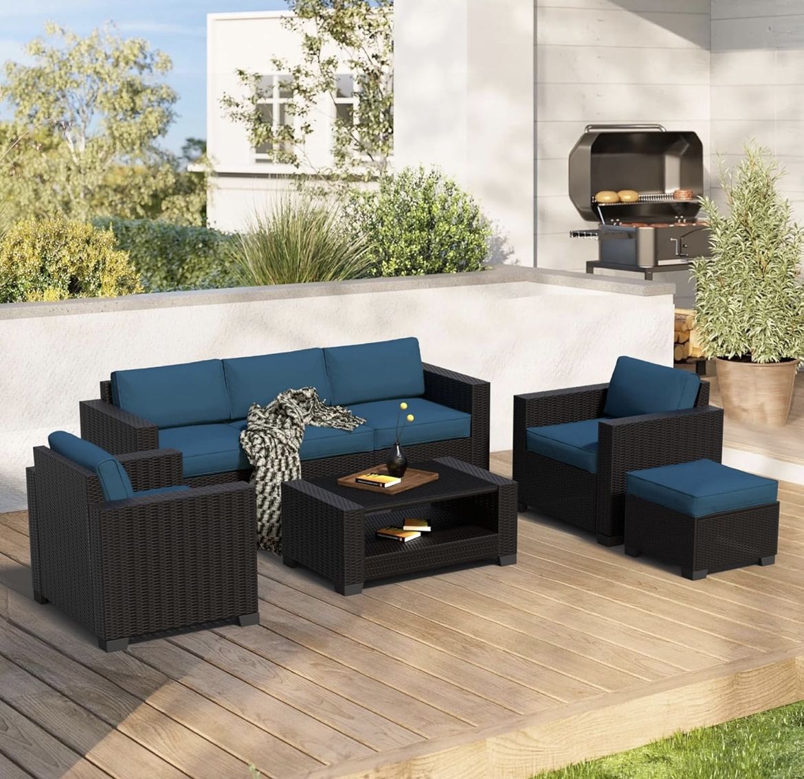 Assembled New 7-Piece Outdoor Sectional Patio Furniture Set, All-Weather Wicker Rattan Sofa