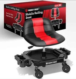 New Rolling Stool with Wheels, Adjustable Height Pneumatic Garage Work Mechanic Stool Seat with Backrest, 400 LBS Capacity 360° Swivel Mechanic Creppe