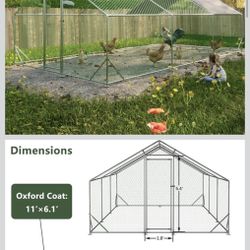 Large Chicken Coop 10x20 Walk in Chicken Run Outdoor, Metal Poultry Cage with Waterproof & UV Resistant Cover, Heavy Duty Galvanized Wire Pen for Chic