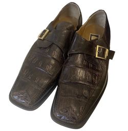 David Eden Men's Brown Genuine Crocodile Lizard Monk Strap Buckle Shoes 13