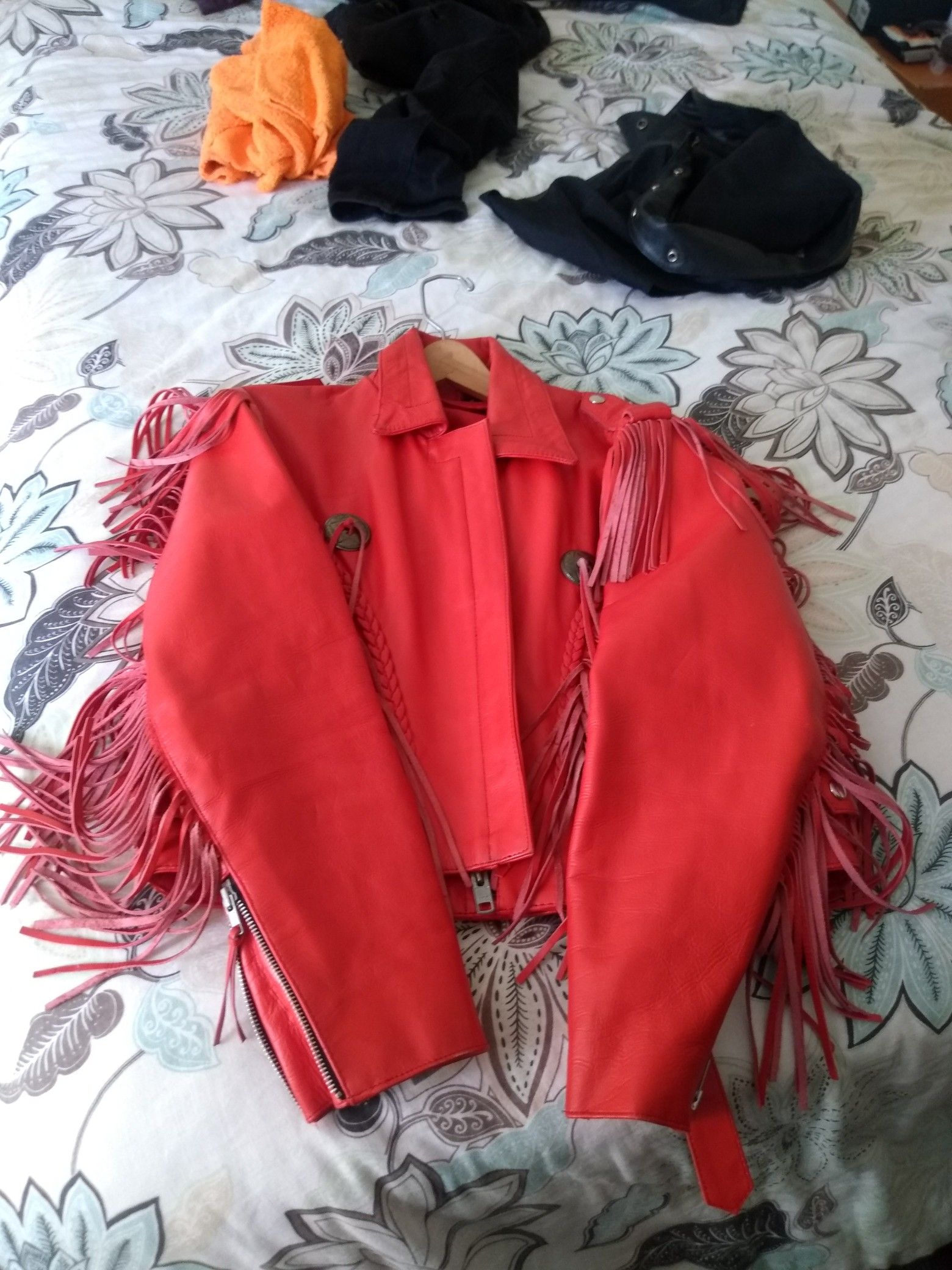 Red fringe biker jacket
