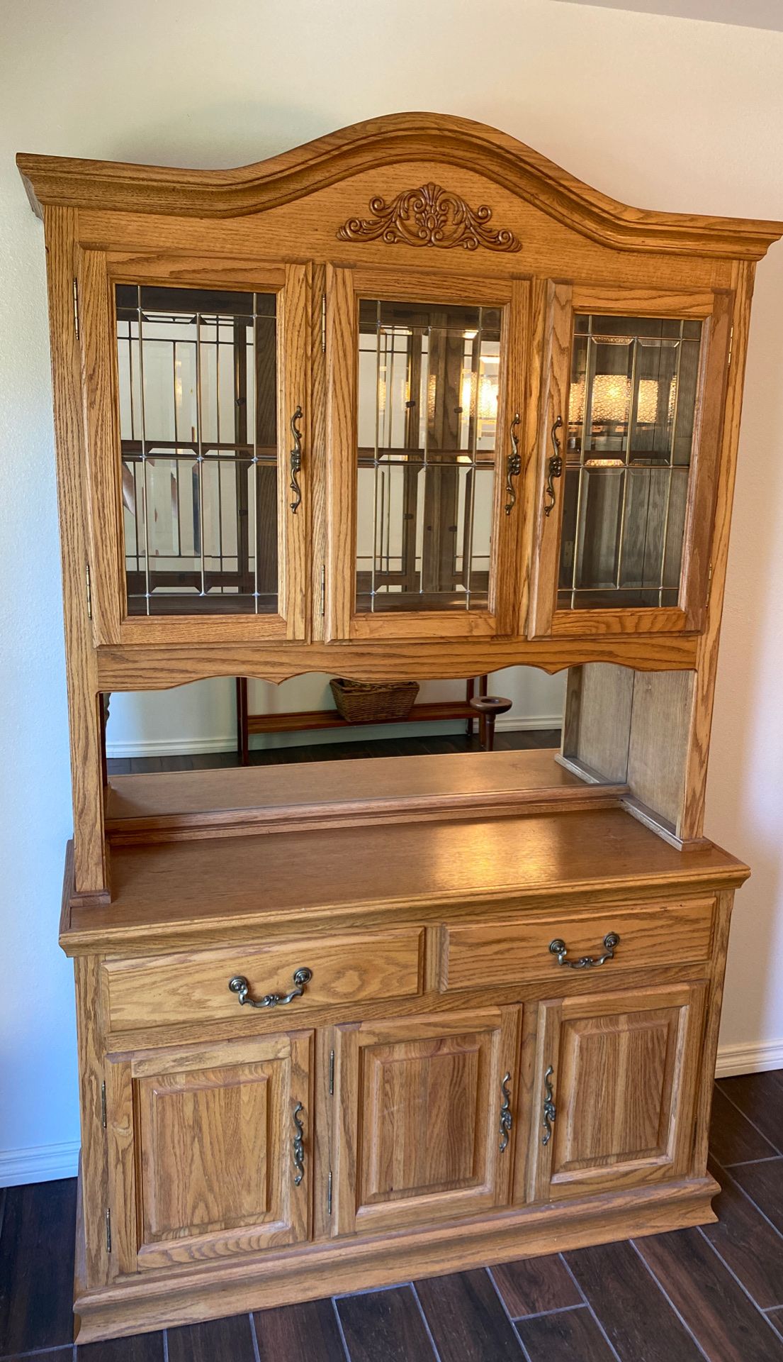 China hutch, couch, loveseat, and glass coffee table