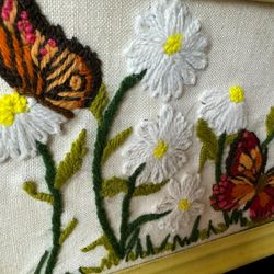Rare Vintage Handmade Crewel Butterfly Purse 