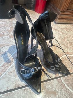 Black Buckle & Zip Stiletto Heels – Size 11