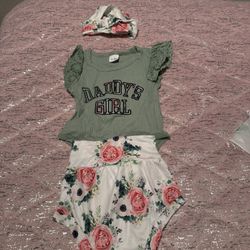 2pcs Baby's Letter Print Cap Sleeve Bodysuit & Flower Pattern Shorts & Hairband Set, Toddler & Infant Girl's Clothes For Summer Daily Wear