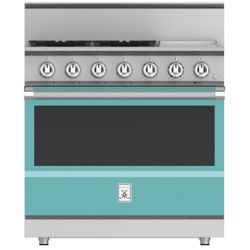 Hestan KRG364GD-NG-TQ - 36 Inch Freestanding Professional Gas Range with 4 Sealed Burners, 12 Inch Griddle, - Bora Bora Turquoise, Natural Gas