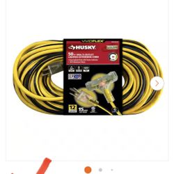 Husky Vividflex 50 ft. 12/3 Heavy Duty Indoor/Outdoor Triple Tap Extension Cord with Lighted Ends, Yellow