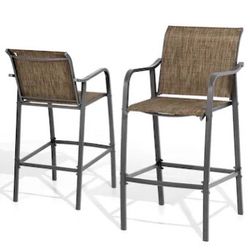 New Set of 2 Dark Brown Iron Frame Stationary Bar Stool Chair with Brown Mesh Seat