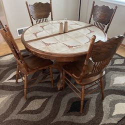 Tile And Oak Kitchen Or Dining Table 6 Chairs 