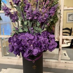 Silk Hydrangea In Painted Terracotta Pot