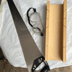 Wooden Miter Box And Saw & Safety Goggles