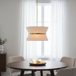 Constance 3-Light Chandelier — Brand New, Linen Shade + Brass Accents