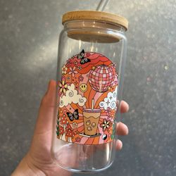 16 Oz Glass Cup | Includes Lid And Straw