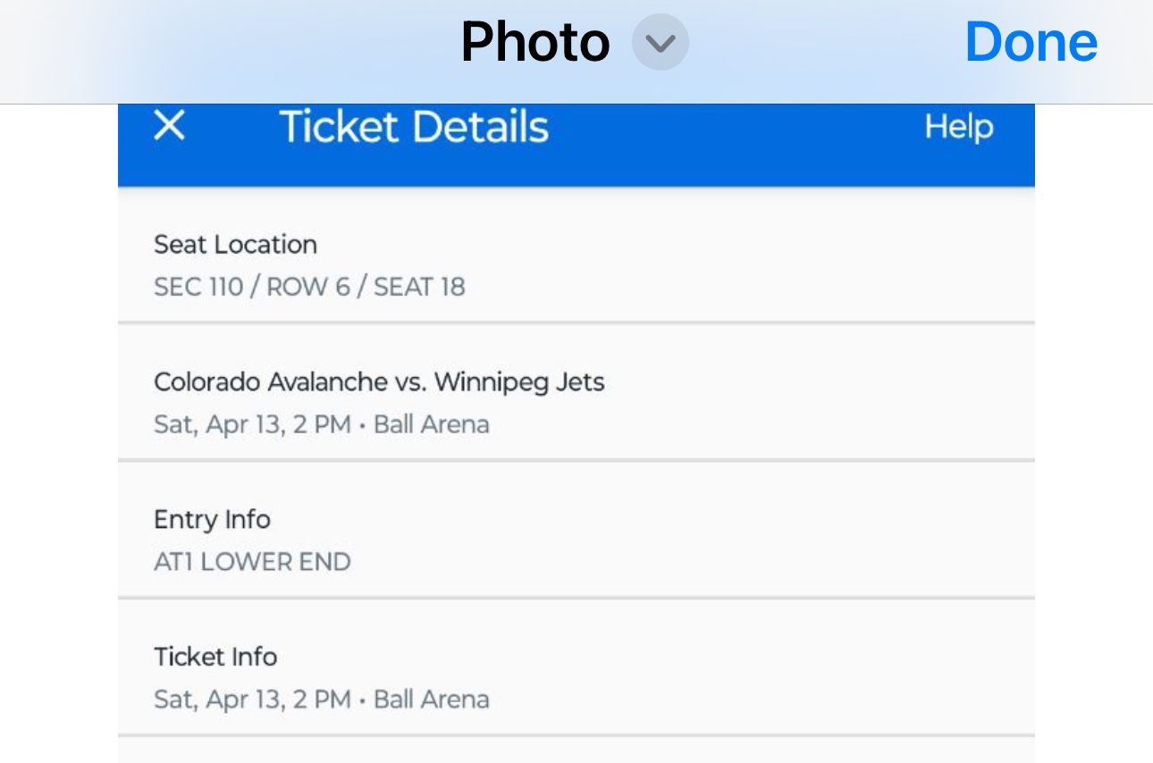 2 Awesome Tickets To Avs/Jets On Saturday April 13 At 2:00 - 6 Rows Back From Ice!