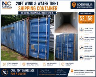 20FT Wind & Watertight Shipping Container – Jacksonville, FL – Delivered $2,158