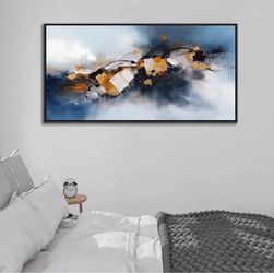 Pogusmavi Abstract Wall Art for Living Room - Navy Blue Modern Wall Art  20x40IN