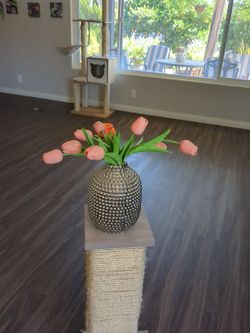 Studded Decorative Vase with Fake Tulips