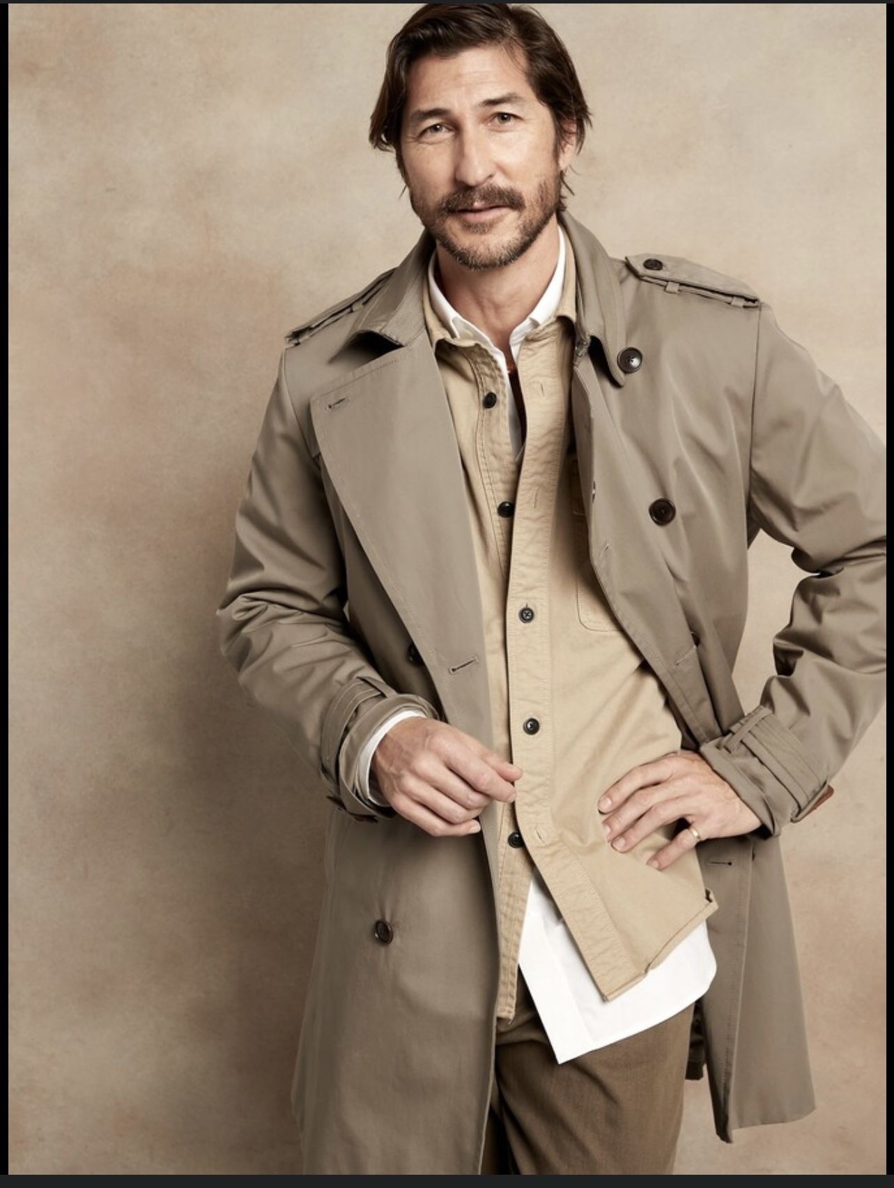 Vintage London Fog Trench Coat Tan Button Up Belted Long Sleeves Size 44 Long