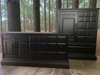 Huge Pennsylvania House Dresser & Chest 2pc Bedroom Set Solid Wood Black Satin New