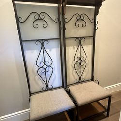 Beautiful Wrought Iron Hall Tree w/Cushioned Bench and Shoe Rack - Set