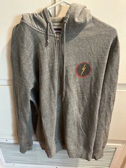 Gray Zip-Up Lightning Bolt Surf Hoodie with Lightning Bolt Graphic