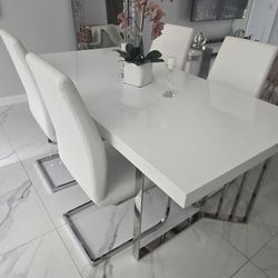 White Acrylic Dining Room Table Set With 4 Chairs
