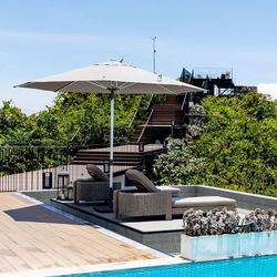 New PURPLE LEAF 10 FT Semi-Auto Outdoor Patio Umbrella Market Table Sun Umbrellas with 8 Aluminum Sturdy Ribs for Backyard Deck Garden Pool (Silver Po