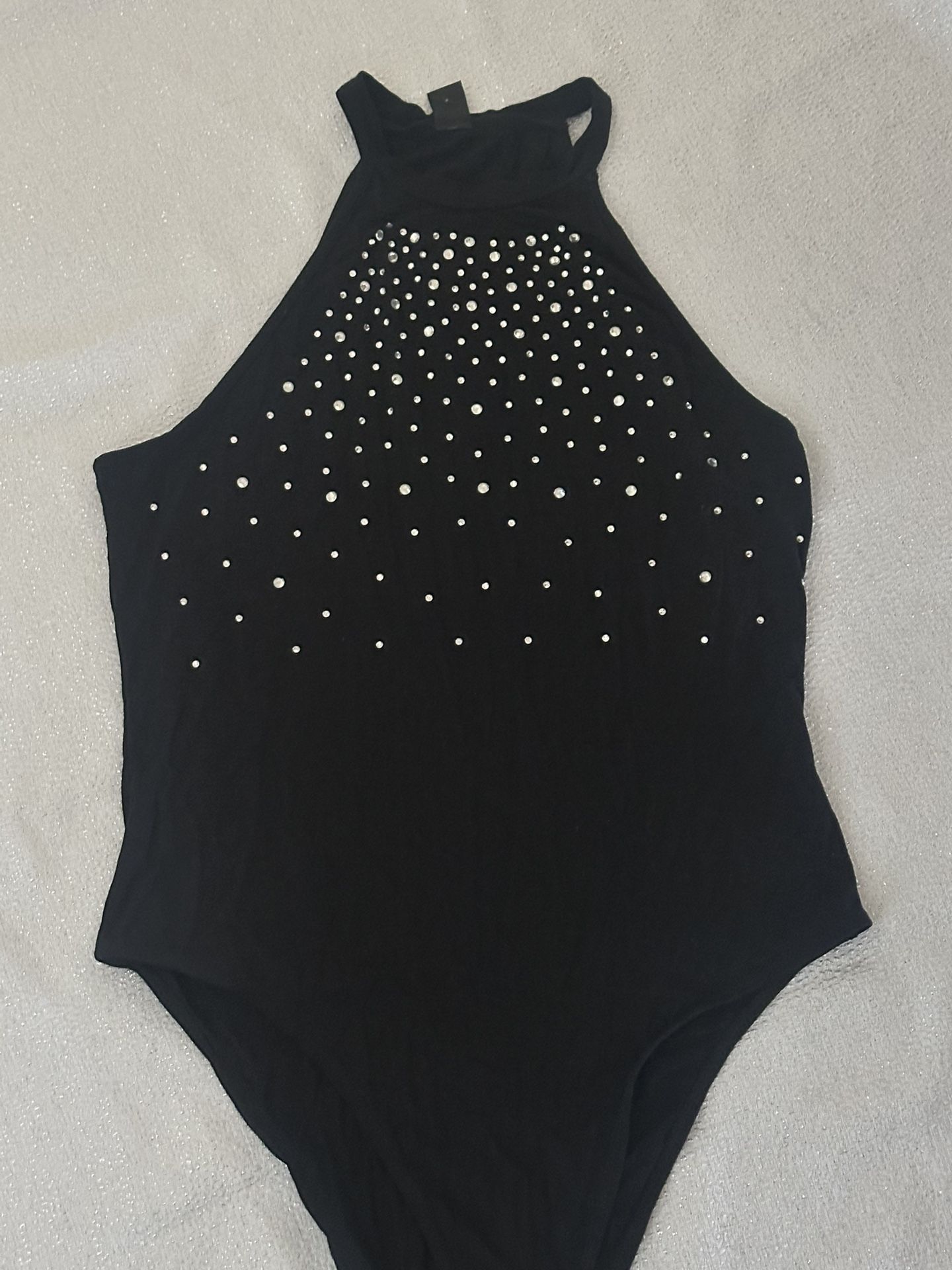 High Neck Rhinestone Bodysuit
