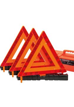 DSV Standard Warning Triangles, Safety Triangles DOT Approved, Plastic, 3 Pack, Reflective Triangles with Heavy Base, FMVSS 571.125 &Carrying Case Inc