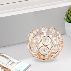 Crystal Bowl Tea Light Candle Holders, Tabletop Candle Holder Ball Tealight Candle Lantern for Table Decoration, Gold