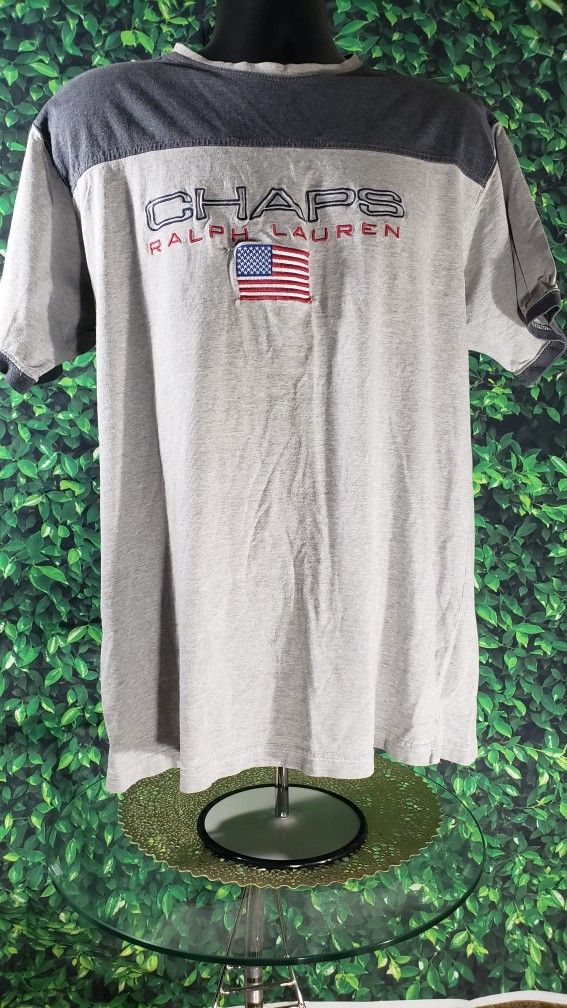 Vtg 90s Men’s Chaps Ralph Lauren Flag Spell Out Gray T-Shirt SZ Large