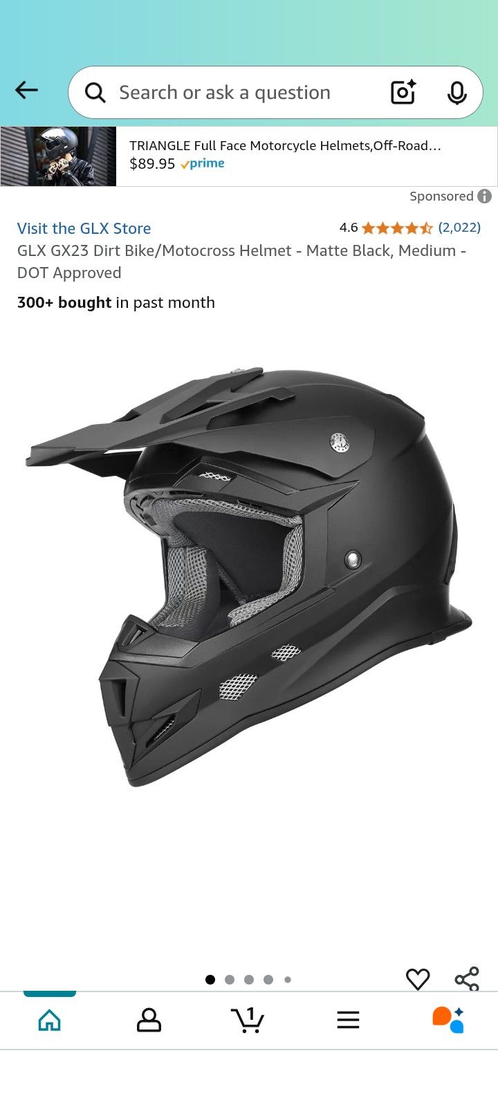 2907 GLX GX23 Dirt Bike/Motocross Helmet Matte Black, Medium DOT