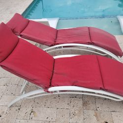 2 Pool Loungers With Cushions