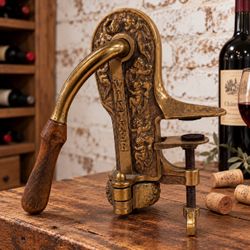 Vintage Vintner Solid Brass Wine Bottle Opener Corkscrew Cherub Table Clamp