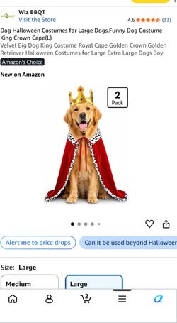 Dog Halloween Costumes for Large Dogs,Funny Dog Costume King Crown Cape(L) Velvet Big Dog King Costume Royal Cape Golden Crown,Golden Retriever Hallow