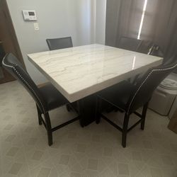 Solid Marble Table 4 Leather Chairs