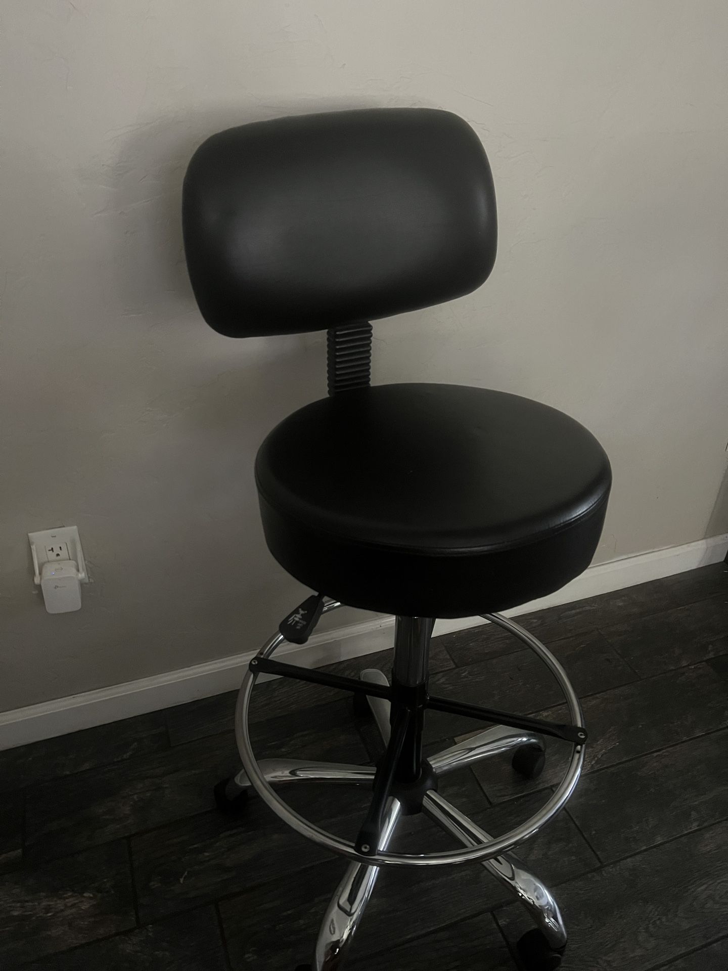 Multi-Purpose swiveling Adjustable standing desk, Drafting Spa, Bar Stool chair with Foot Rest and Wheels - Black