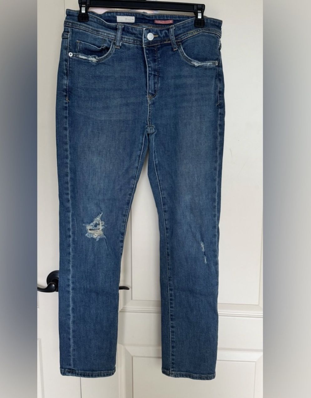 anthropologie PILCRO slim boyfriend distressed stretch blue jeans sz 28